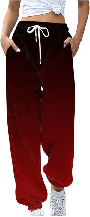 Womens Fashion Casual Cargo Pants Sweatpants Baggy Fleece High Waisted Joggers Pants Y2k Vintage Comfy Tie Dye Lounge