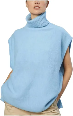 Women's Fashion Oversized Sleeveless Turtleneck Loose Pullover Tops Blouse Knitted Sweaters Split Hem Knitted Blouse