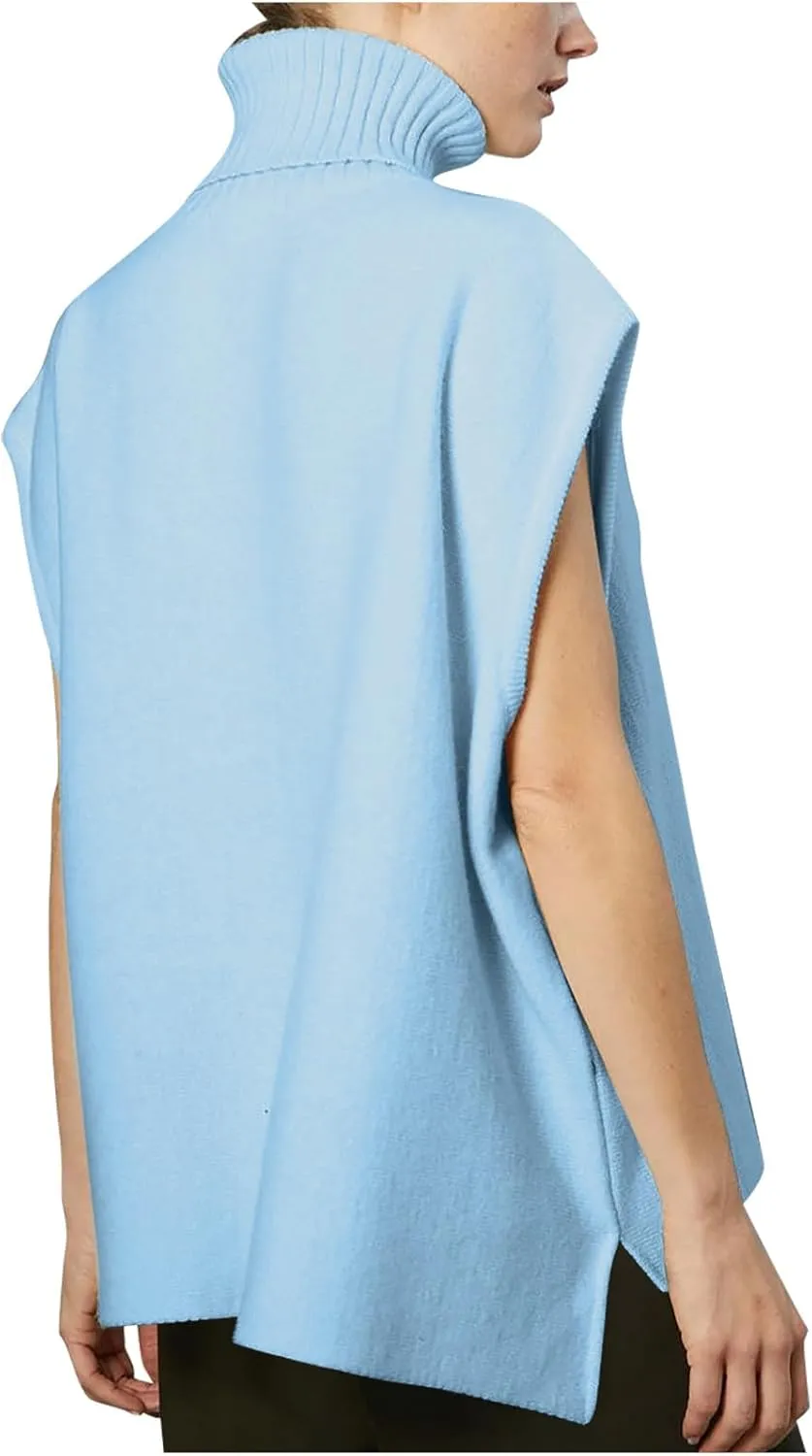 Women's Fashion Oversized Sleeveless Turtleneck Loose Pullover Tops Blouse Knitted Sweaters Split Hem Knitted Blouse