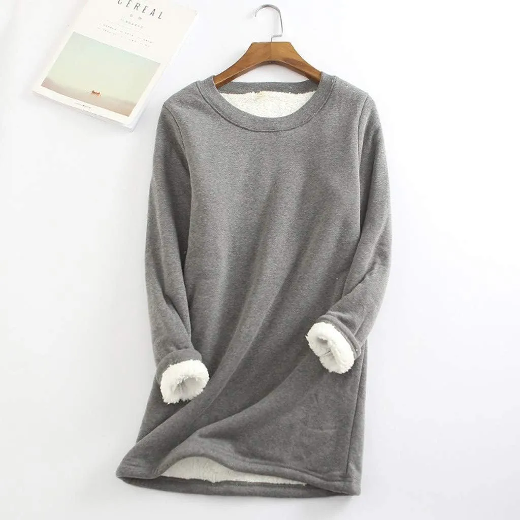 Womens Fleece Crewneck Sweatshirts Thermal Fleece Tops Round Neck Long Sleeve Pullover