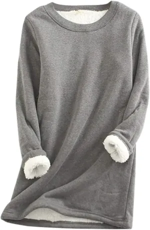 Womens Fleece Crewneck Sweatshirts Thermal Fleece Tops Round Neck Long Sleeve Pullover
