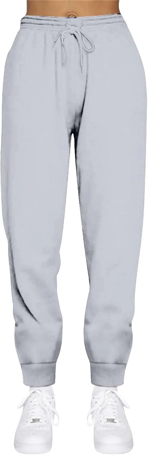 Womens Fleece High Waisted Sweatpants Drawstring Lounge Joggers Pants Mid Rise Workout Active Lounge with Pockets