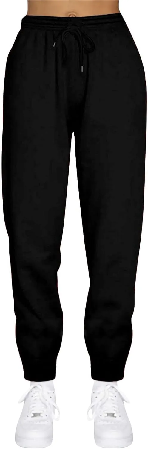 Womens Fleece High Waisted Sweatpants Drawstring Lounge Joggers Pants Mid Rise Workout Active Lounge with Pockets