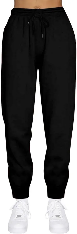 Womens Fleece High Waisted Sweatpants Drawstring Lounge Joggers Pants Mid Rise Workout Active Lounge with Pockets