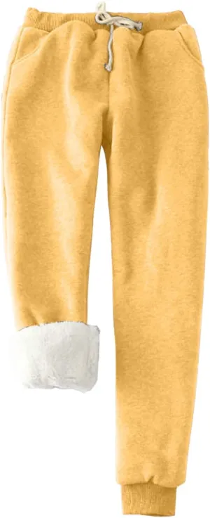 Women's Fleece Sweatpants Velvet Lined Pants Winter Warm Drawstring Athletic Jogger Cozy Thermal Pants with Pockets
