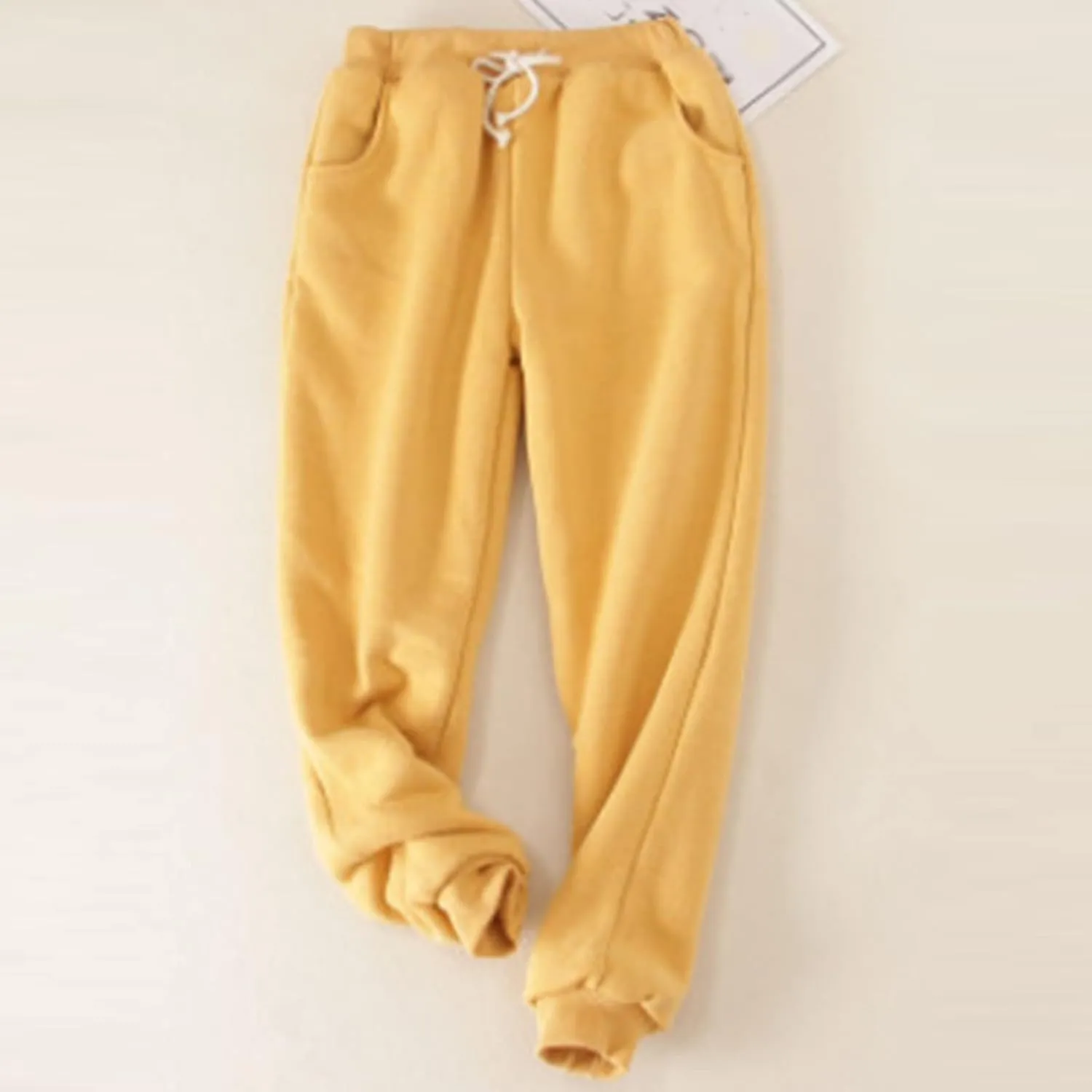 Women's Fleece Sweatpants Velvet Lined Pants Winter Warm Drawstring Athletic Jogger Cozy Thermal Pants with Pockets