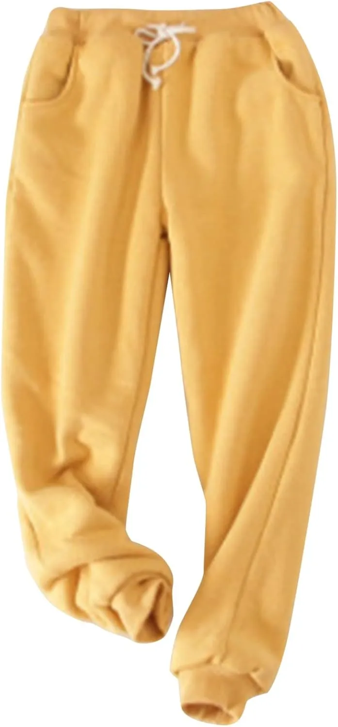 Women's Fleece Sweatpants Velvet Lined Pants Winter Warm Drawstring Athletic Jogger Cozy Thermal Pants with Pockets