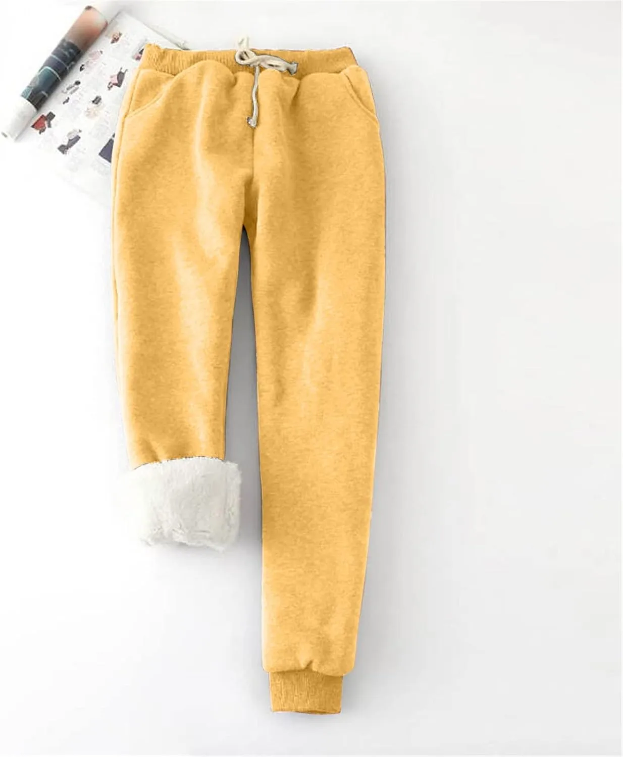 Women's Fleece Sweatpants Velvet Lined Pants Winter Warm Drawstring Athletic Jogger Cozy Thermal Pants with Pockets