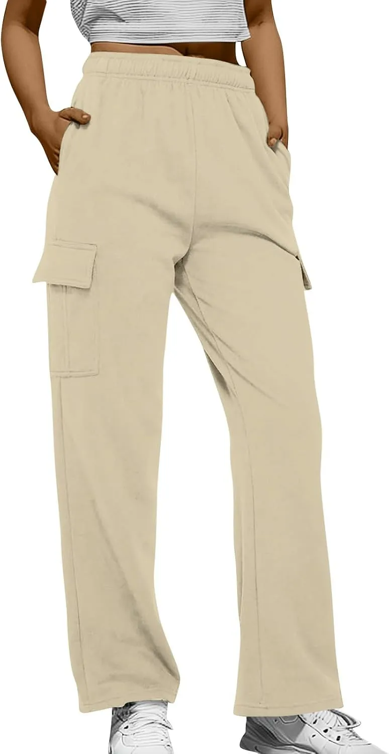 Womens Fleece Sweatpants Warm Baggy Pants 2024 Y2k Comfy Oversized Fall Joggers High Waisted Cotton Lounge Pockets