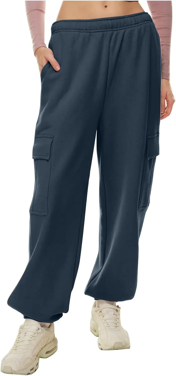 Womens Fleece Sweatpants Warm Baggy Pants 2024 Y2k Comfy Oversized Fall Joggers High Waisted Cotton Lounge Pockets