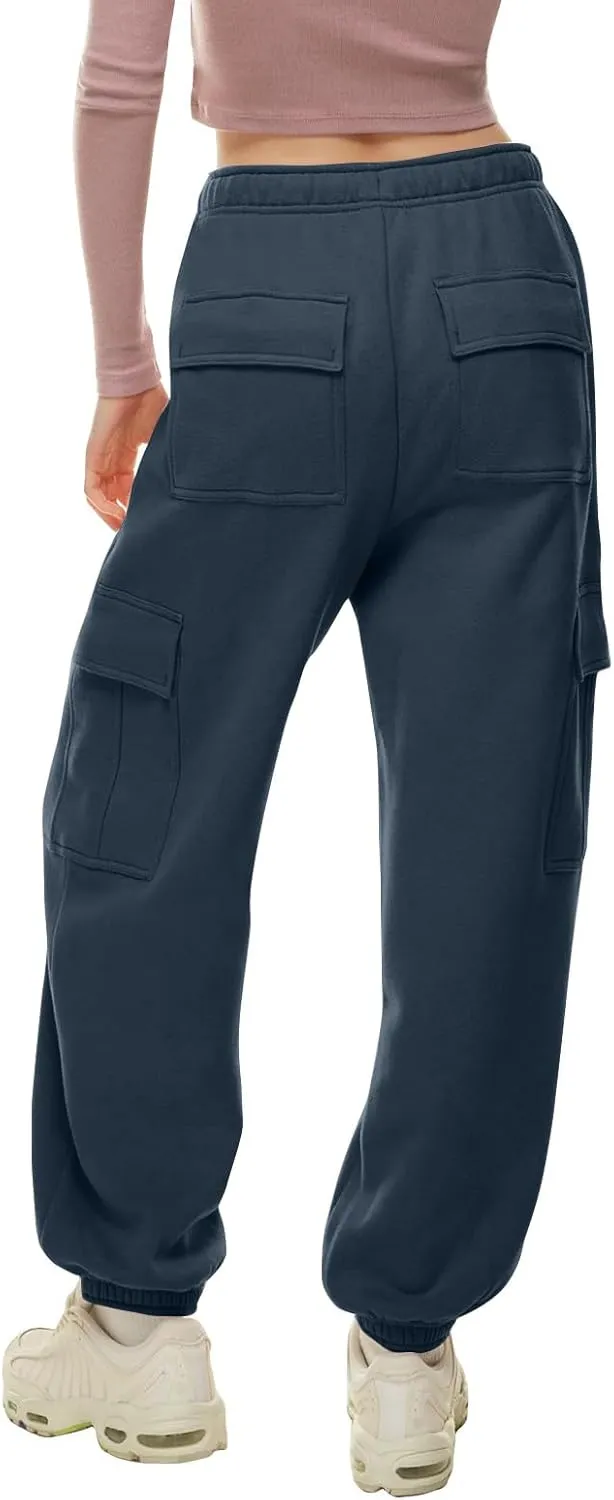 Womens Fleece Sweatpants Warm Baggy Pants 2024 Y2k Comfy Oversized Fall Joggers High Waisted Cotton Lounge Pockets