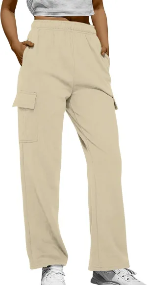 Womens Fleece Sweatpants Warm Baggy Pants 2024 Y2k Comfy Oversized Fall Joggers High Waisted Cotton Lounge Pockets