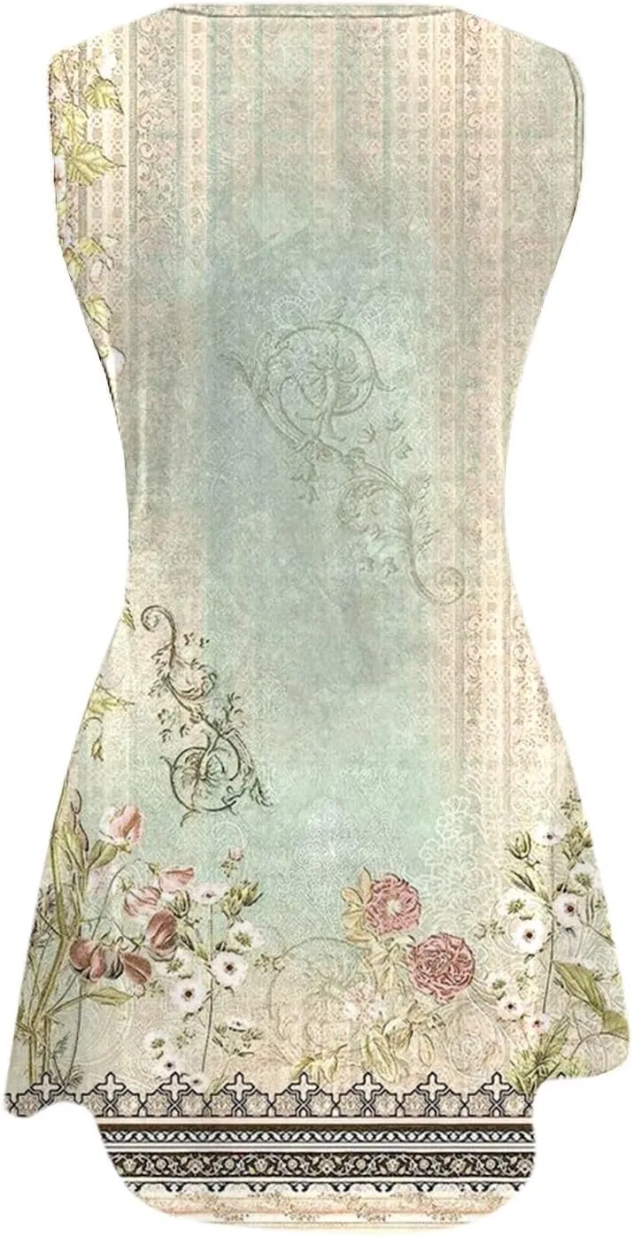 Womens Floral Dress Womens with Pockets Summer Casual Tank Dress Sleeveless Midi Beach Dress Summer Linen Dress 100