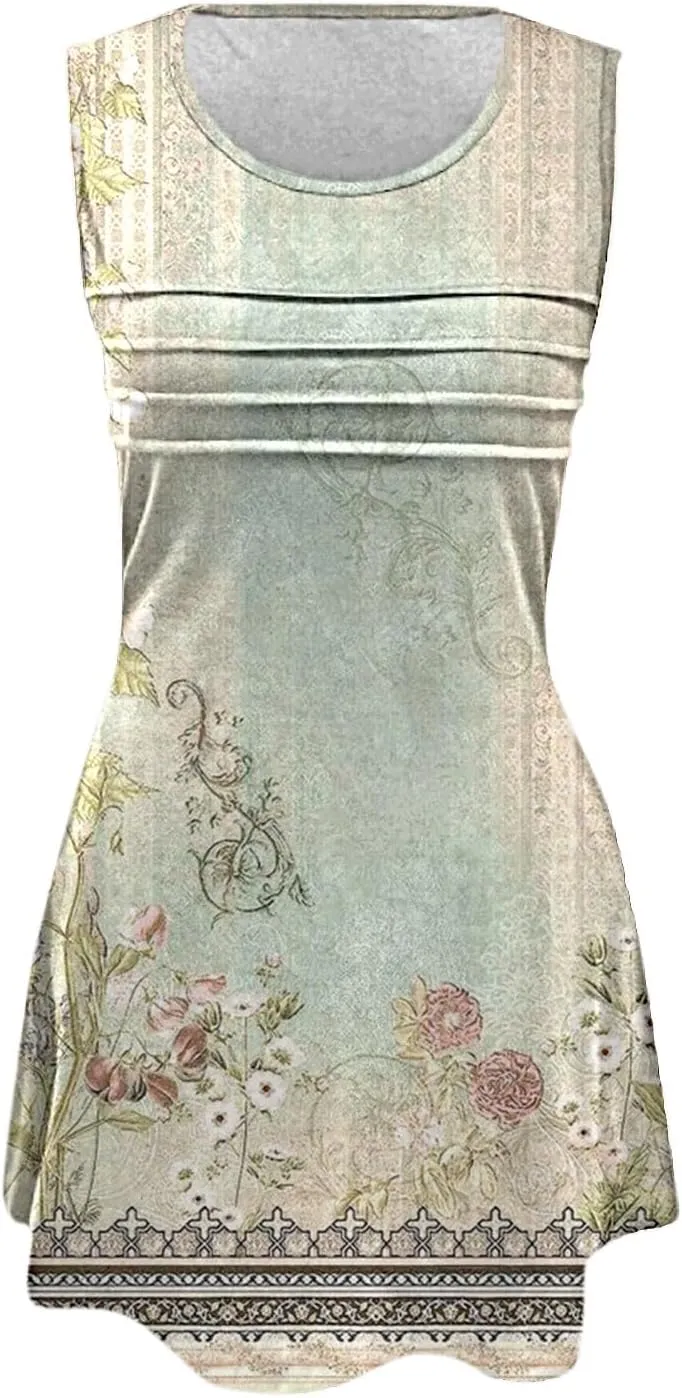 Womens Floral Dress Womens with Pockets Summer Casual Tank Dress Sleeveless Midi Beach Dress Summer Linen Dress 100