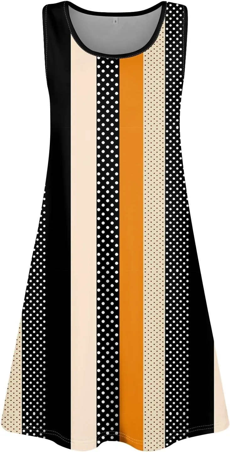 Womens Floral Sundress Spring Tunic Dress Sleeveless Summer Tank Dressses Boho Cover Up A Line Dress with Pocket