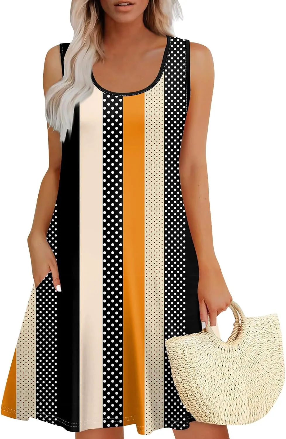 Womens Floral Sundress Spring Tunic Dress Sleeveless Summer Tank Dressses Boho Cover Up A Line Dress with Pocket
