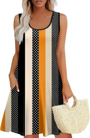 Womens Floral Sundress Spring Tunic Dress Sleeveless Summer Tank Dressses Boho Cover Up A Line Dress with Pocket