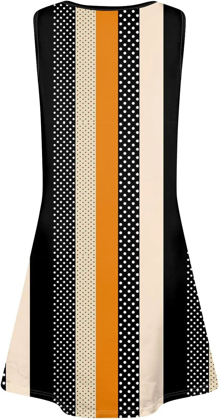 Womens Floral Sundress Spring Tunic Dress Sleeveless Summer Tank Dressses Boho Cover Up A Line Dress with Pocket