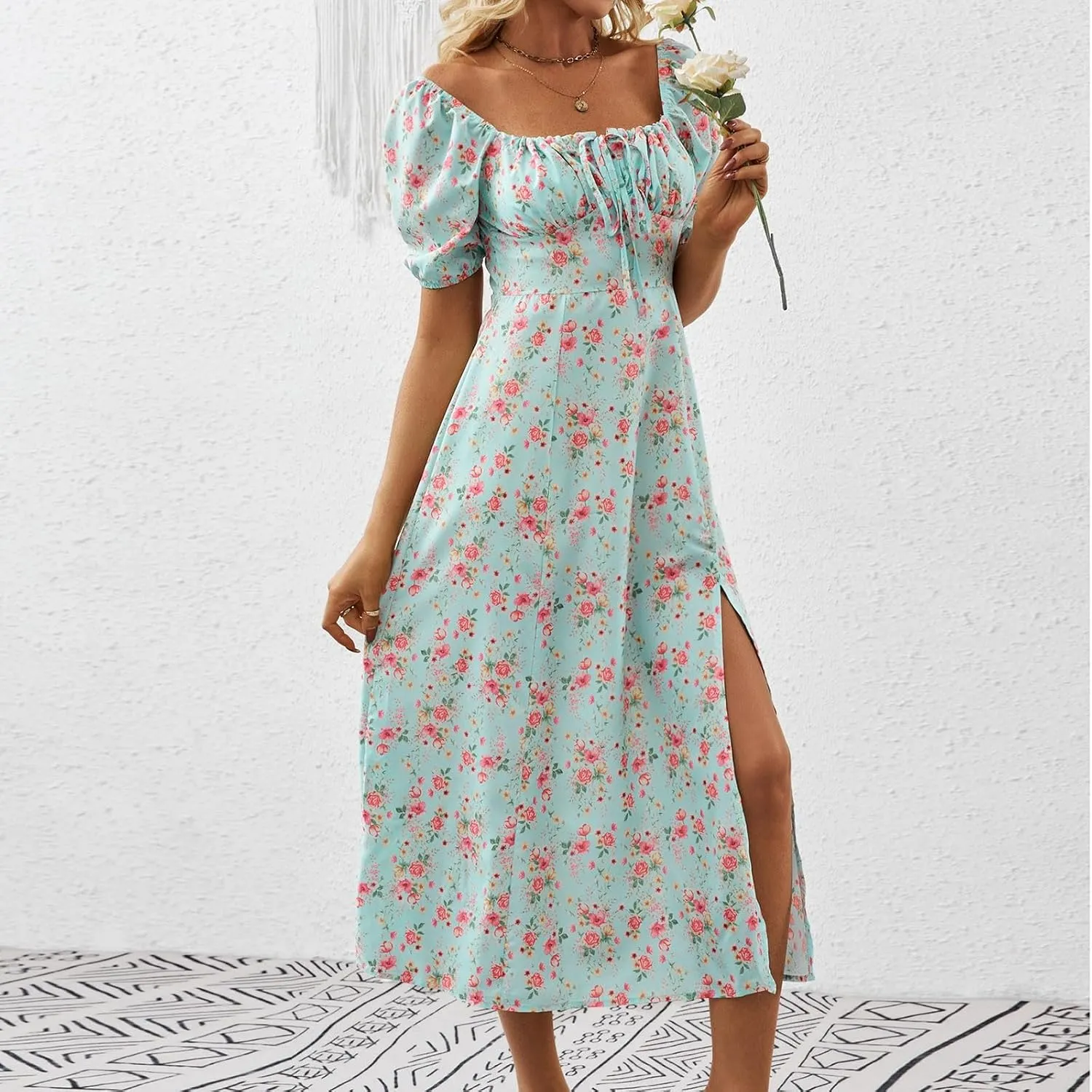 Womens Floral Wedding Guest Dress Summer Long 2025 Spring Dresses Summer Graduation Dresses Aline Hawaiian Dress