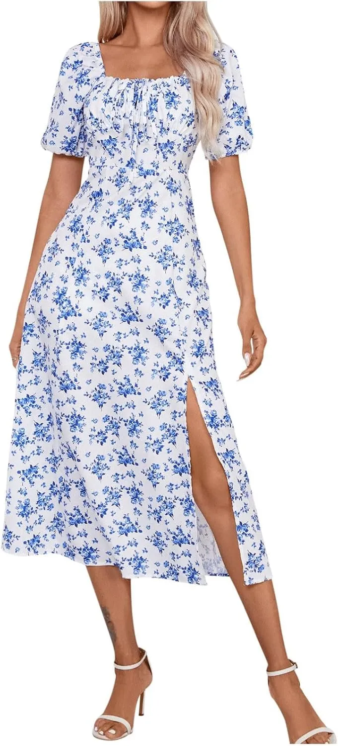 Womens Floral Wedding Guest Dress Summer Long 2025 Spring Dresses Summer Graduation Dresses Aline Hawaiian Dress