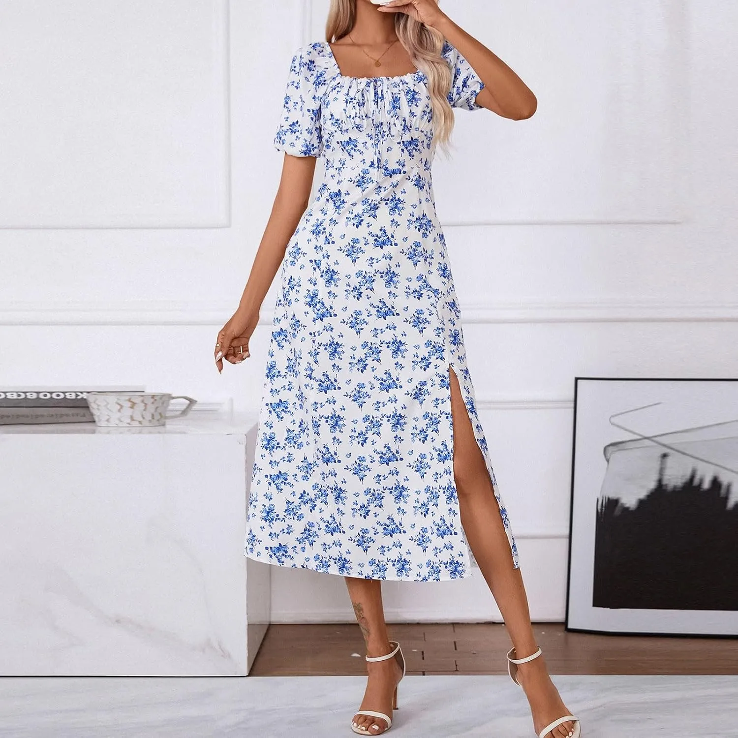 Womens Floral Wedding Guest Dress Summer Long 2025 Spring Dresses Summer Graduation Dresses Aline Hawaiian Dress