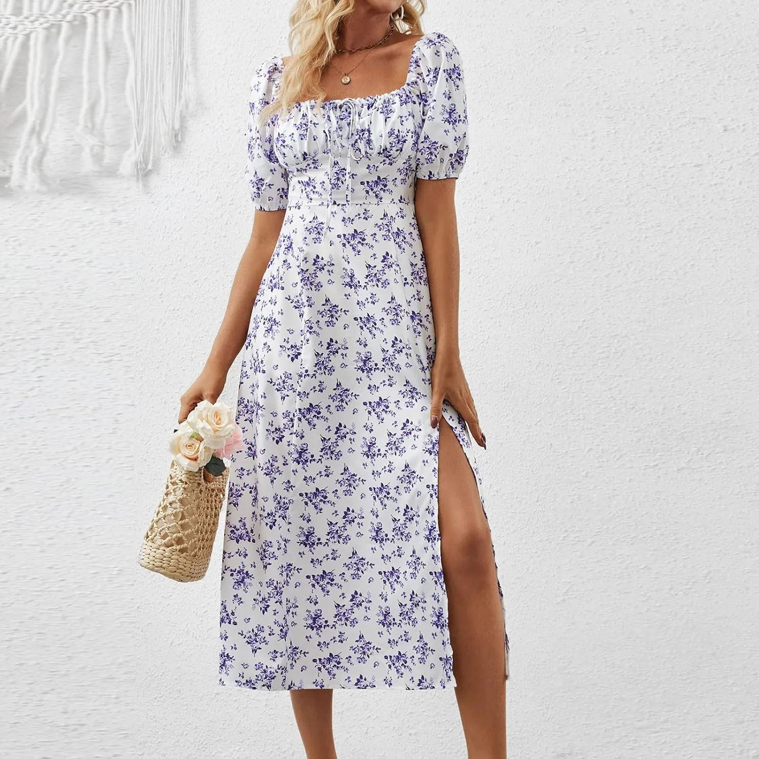 Womens Floral Wedding Guest Dress Summer Long 2025 Spring Dresses Summer Graduation Dresses Aline Hawaiian Dress