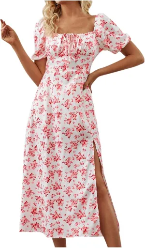 Womens Floral Wedding Guest Dress Summer Long 2025 Spring Dresses Summer Graduation Dresses Aline Hawaiian Dress