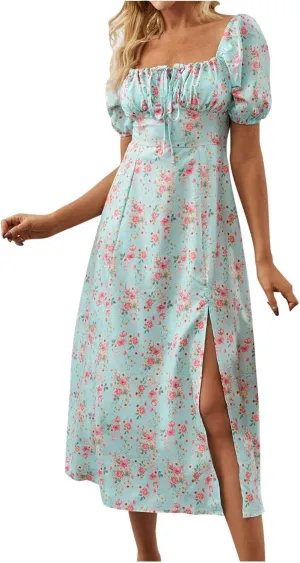 Womens Floral Wedding Guest Dress Summer Long 2025 Spring Dresses Summer Graduation Dresses Aline Hawaiian Dress