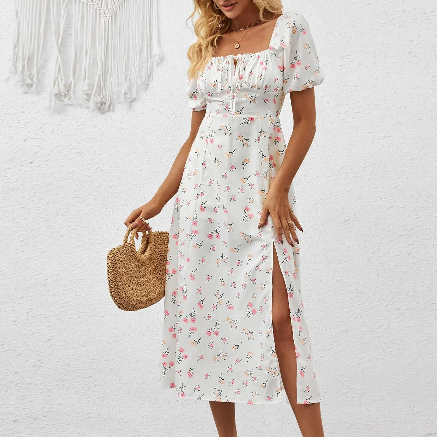 Womens Floral Wedding Guest Dress Summer Long 2025 Spring Dresses Summer Graduation Dresses Aline Hawaiian Dress
