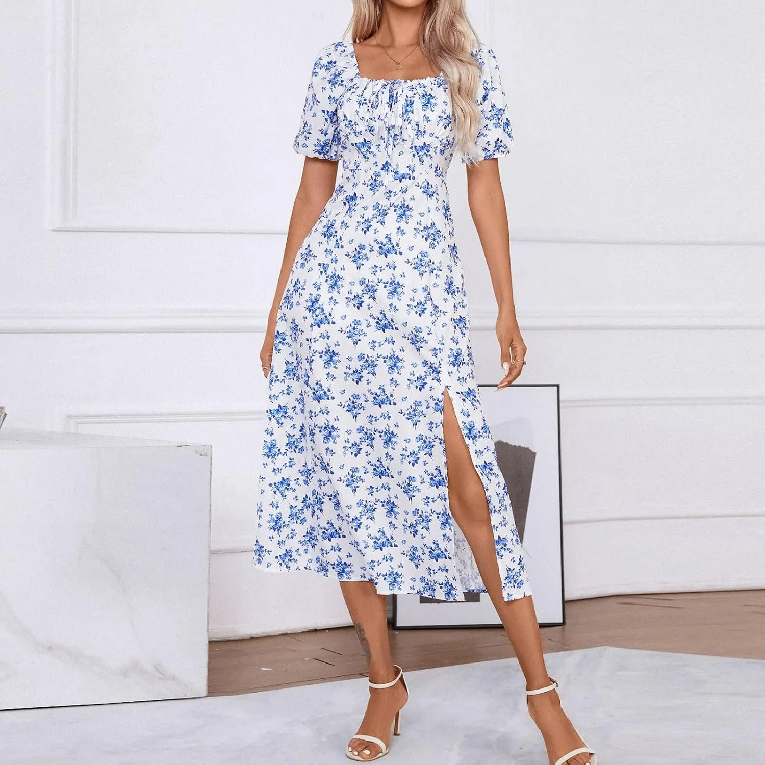 Womens Floral Wedding Guest Dress Summer Long 2025 Spring Dresses Summer Graduation Dresses Aline Hawaiian Dress