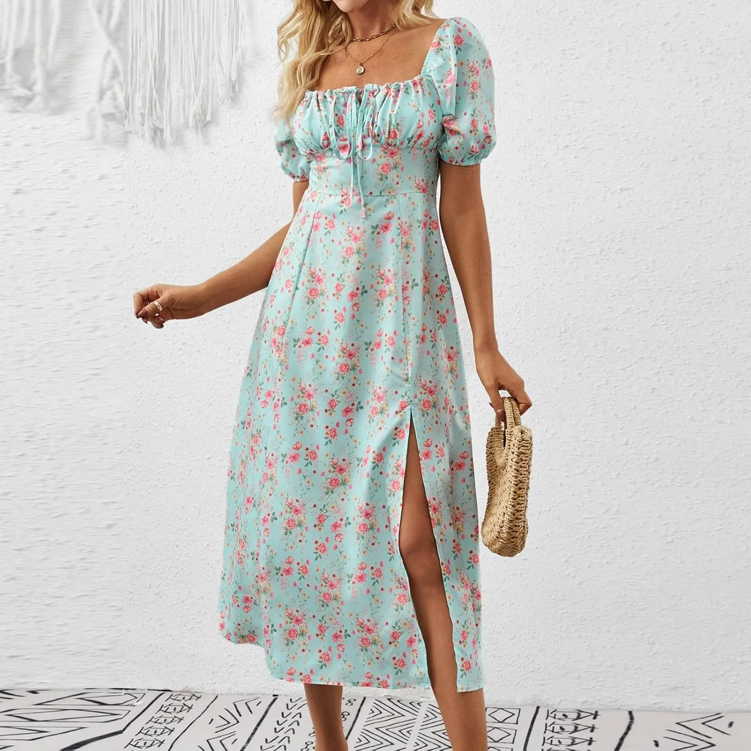 Womens Floral Wedding Guest Dress Summer Long 2025 Spring Dresses Summer Graduation Dresses Aline Hawaiian Dress