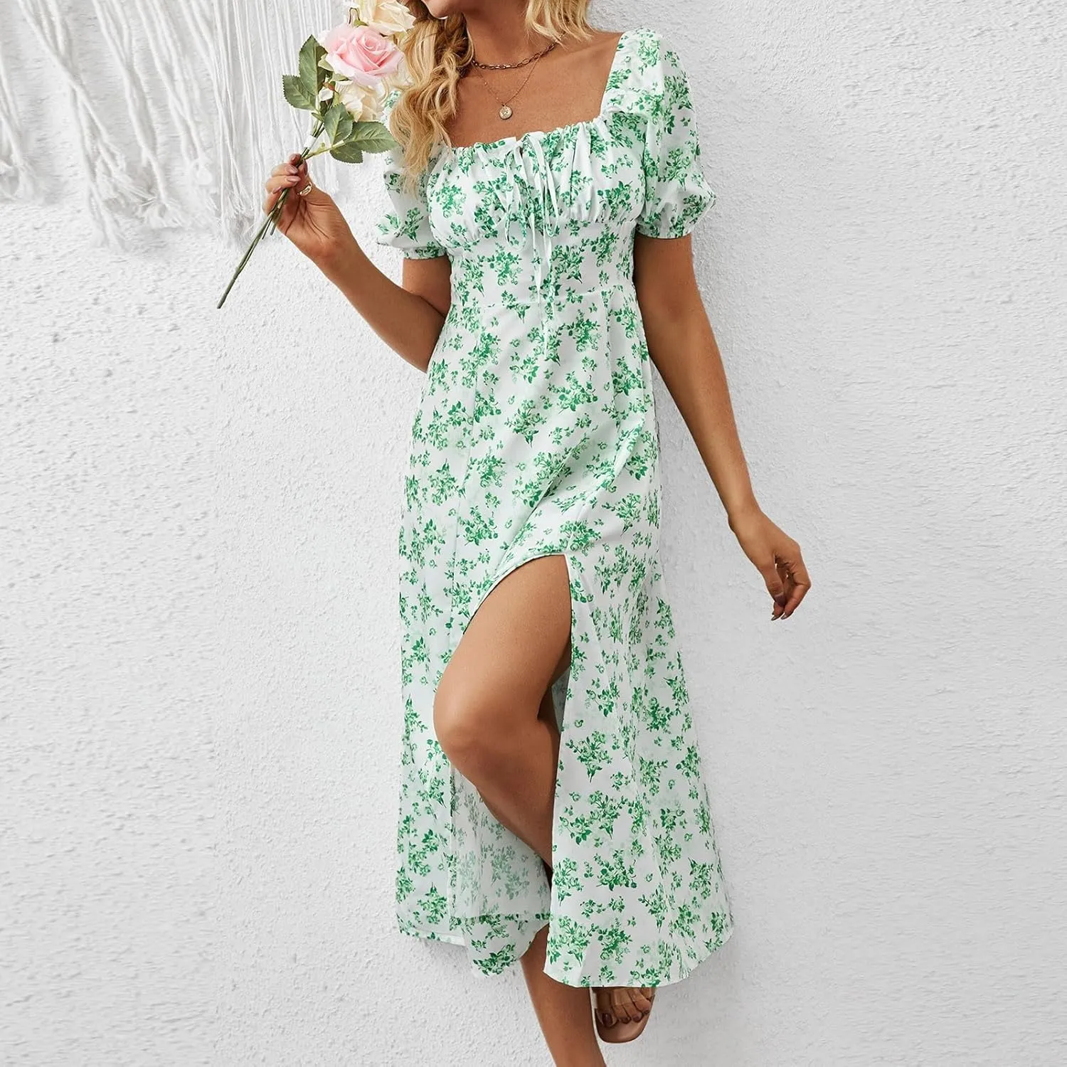 Womens Floral Wedding Guest Dress Summer Long 2025 Spring Dresses Summer Graduation Dresses Aline Hawaiian Dress