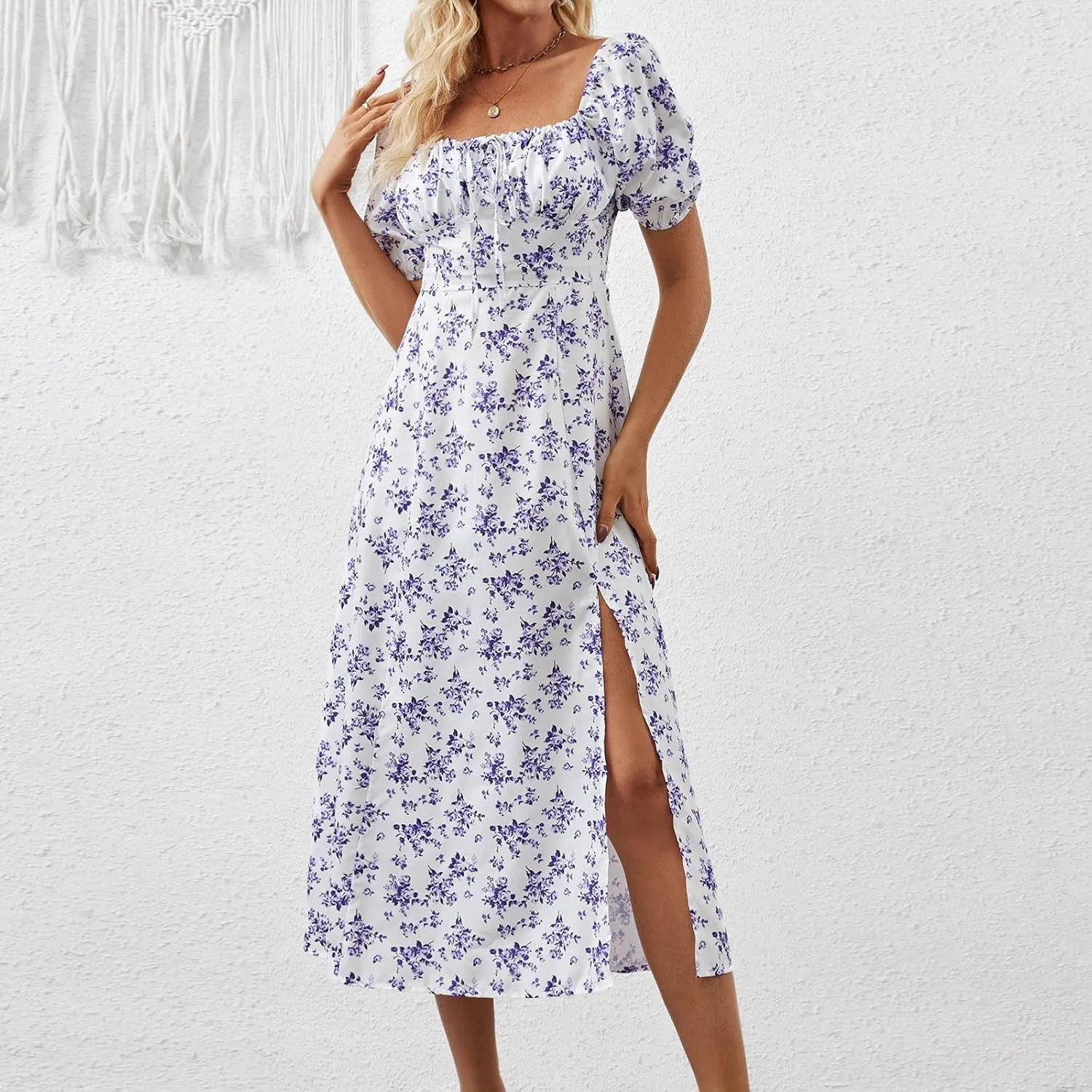 Womens Floral Wedding Guest Dress Summer Long 2025 Spring Dresses Summer Graduation Dresses Aline Hawaiian Dress