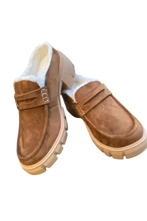 Season Friendly Path Firm Women's Fluff Slip On Loafers In Tan