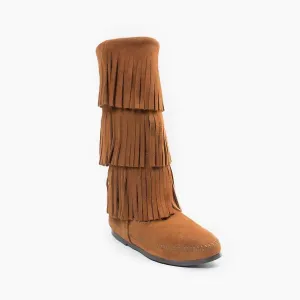 Women's Fringe 3-Layer Moccasin Boot In Brown Non-Slip Sole