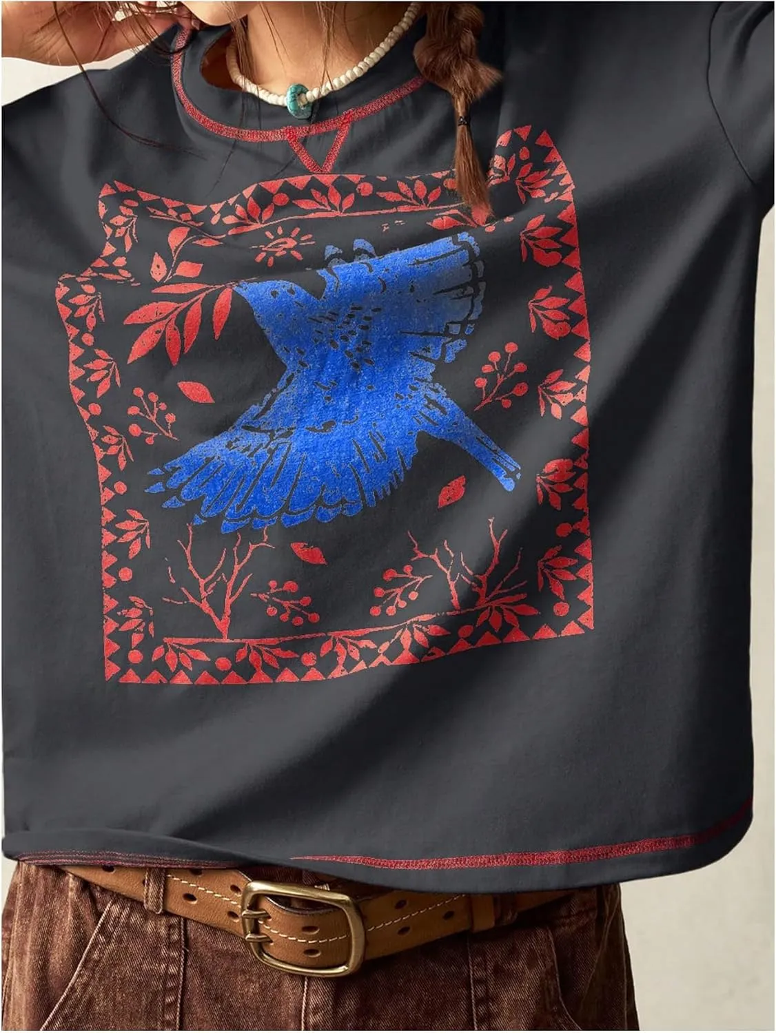 Women's Graphic Boho Short Sleeve Tee Tops Crewneck Loose Fit T Shirts Streetwear