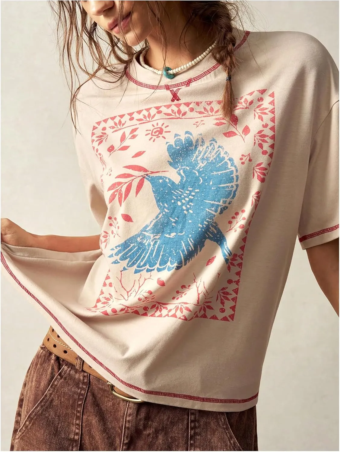 Women's Graphic Boho Short Sleeve Tee Tops Crewneck Loose Fit T Shirts Streetwear