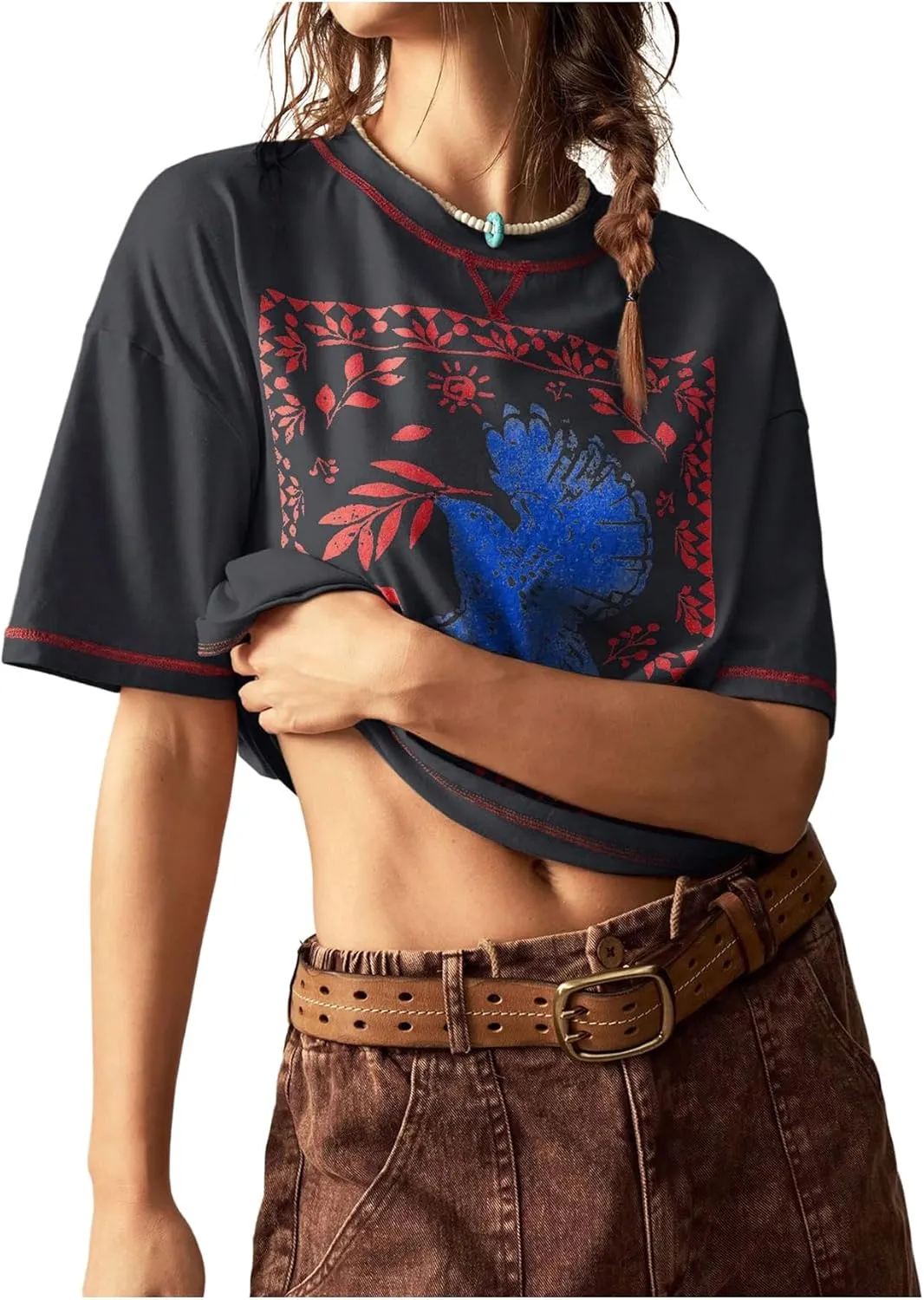 Women's Graphic Boho Short Sleeve Tee Tops Crewneck Loose Fit T Shirts Streetwear