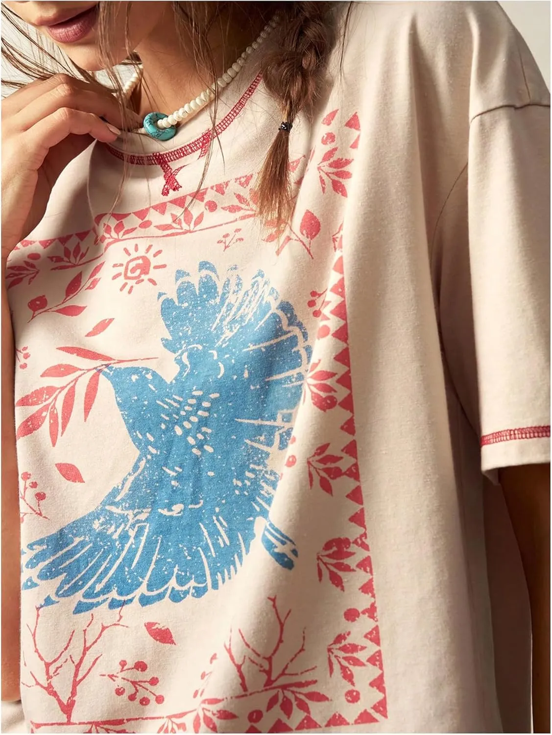 Women's Graphic Boho Short Sleeve Tee Tops Crewneck Loose Fit T Shirts Streetwear