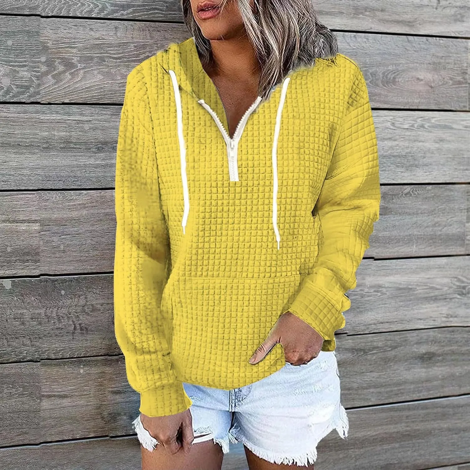 Womens Half Zip Sweatshirts Cropped Hoodies Fleece Quarter Zip Up Pullover Sweaters 2023 Winter Fall Outfits