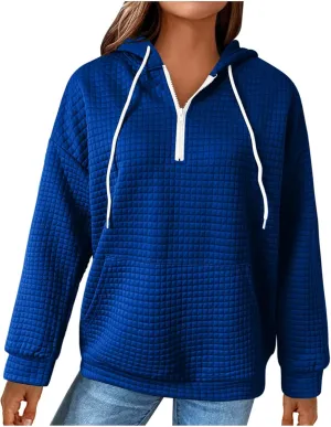Womens Half Zip Sweatshirts Cropped Hoodies Fleece Quarter Zip Up Pullover Sweaters 2023 Winter Fall Outfits