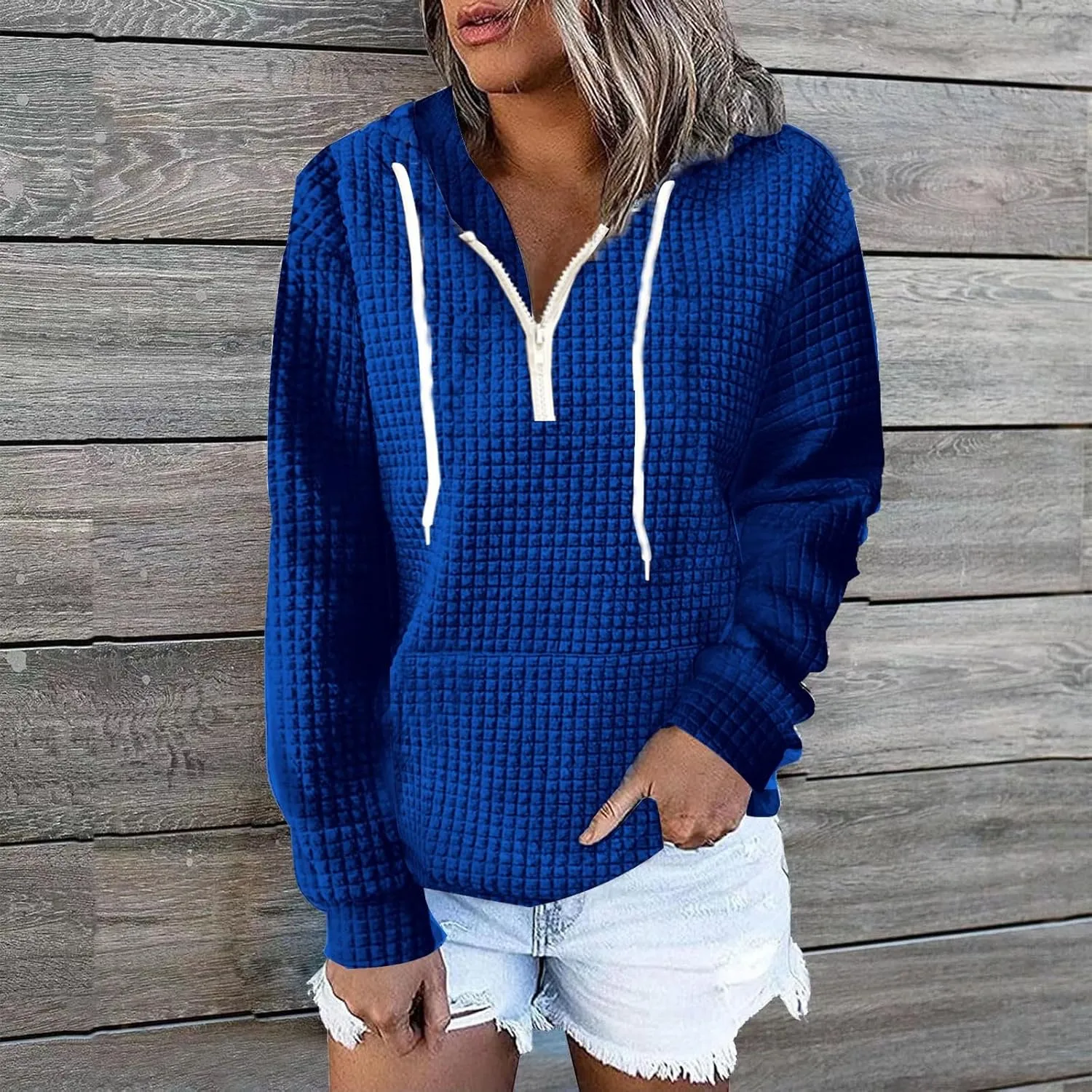 Womens Half Zip Sweatshirts Cropped Hoodies Fleece Quarter Zip Up Pullover Sweaters 2023 Winter Fall Outfits