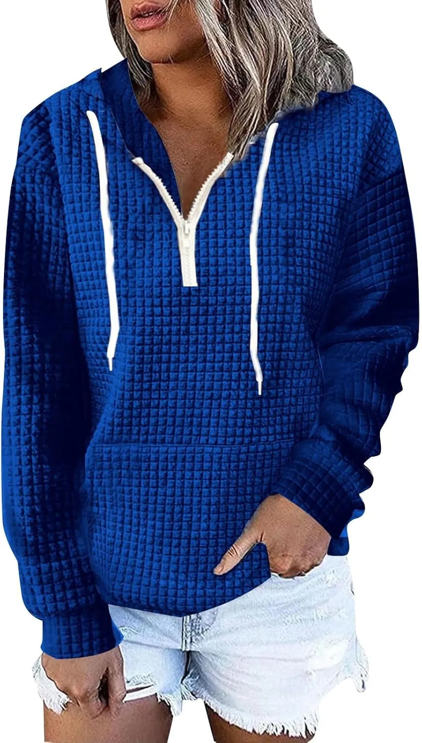 Womens Half Zip Sweatshirts Cropped Hoodies Fleece Quarter Zip Up Pullover Sweaters 2023 Winter Fall Outfits