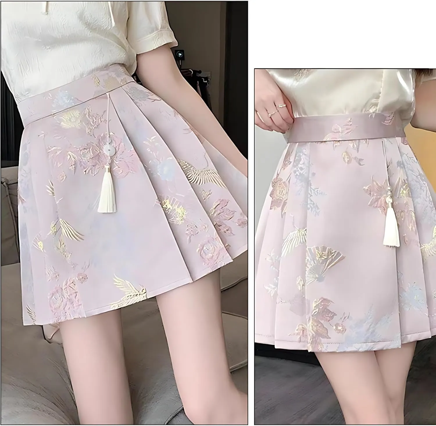 Women's Hanfu Pleated Mini Skirt Comfortable Casual Chinese Traditional Horse Face Short Skirt