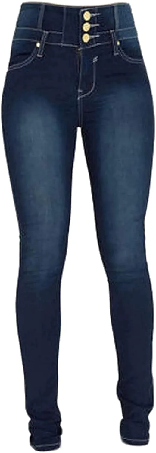 Women's high-Rise Slim-fit Stretch Jeans Colombian Design Butt Lift Jeans High Waisted Sexy Skinny Denim Pants Trousers (X-Large,Dark Blue 2)