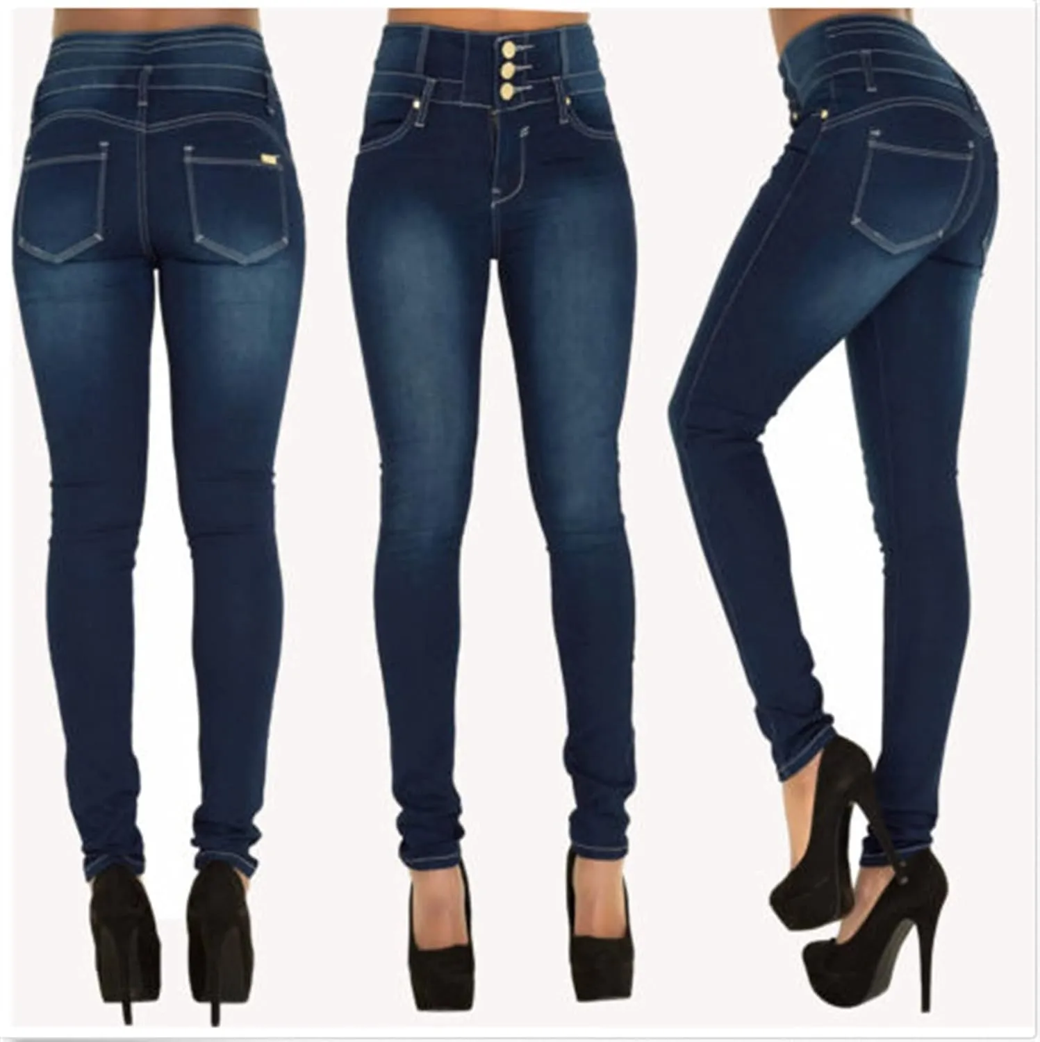 Women's high-Rise Slim-fit Stretch Jeans Colombian Design Butt Lift Jeans High Waisted Sexy Skinny Denim Pants Trousers (X-Large,Dark Blue 2)