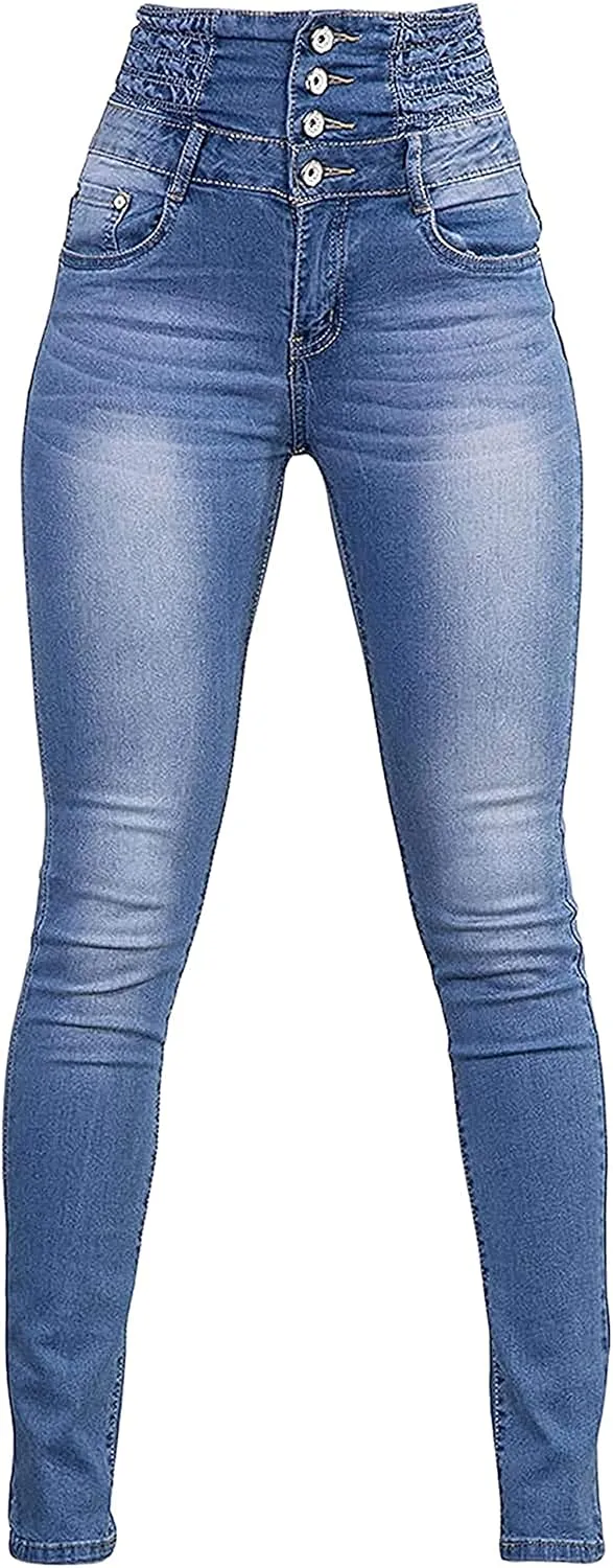 Women's high-Rise Slim-fit Stretch Jeans Colombian Design Butt Lift Jeans High Waisted Sexy Skinny Denim Pants Trousers (X-Large,Light Blue)