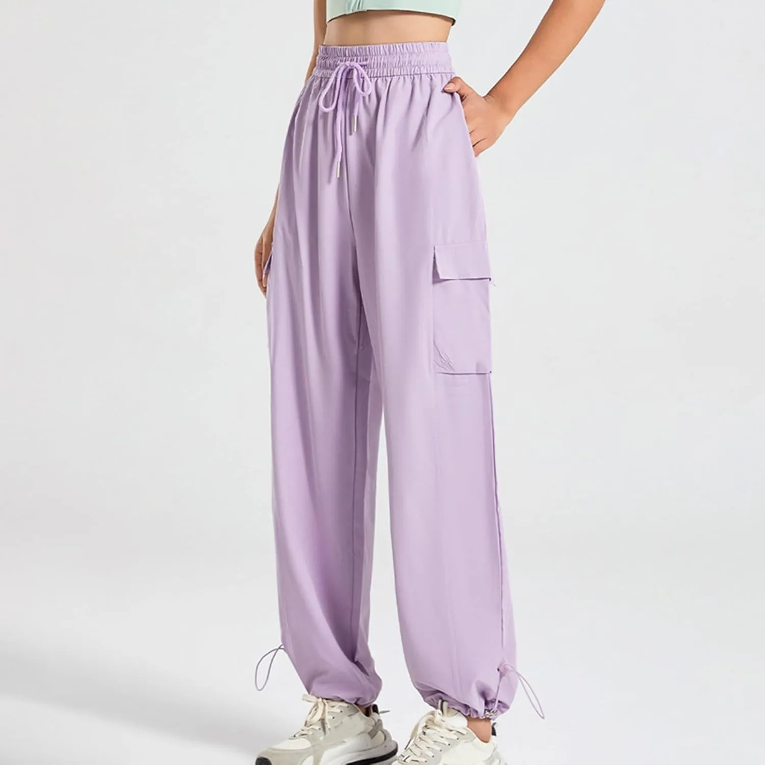 Women's high Waisted Baggy Cargo Sweatpants with Drawstring Cinch Bottom Jogging Sweat Pants Workout Clothes
