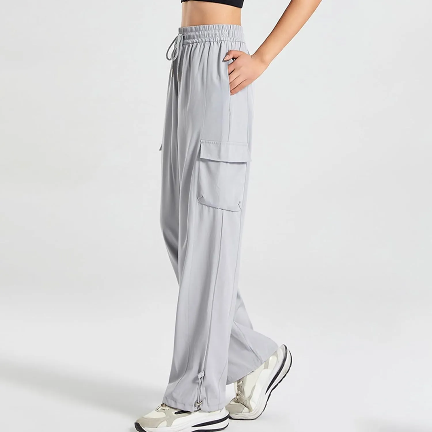 Women's high Waisted Baggy Cargo Sweatpants with Drawstring Cinch Bottom Jogging Sweat Pants Workout Clothes