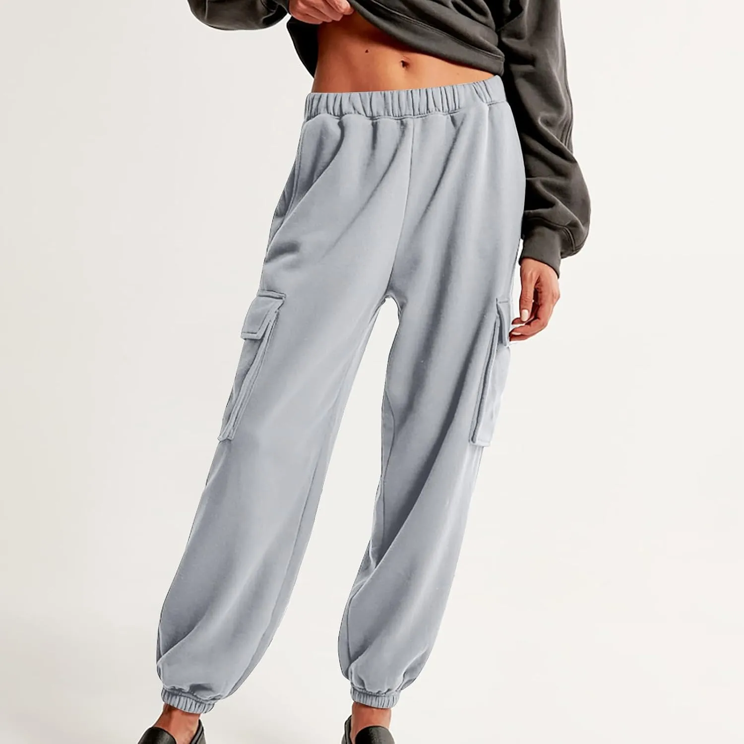 Women's High Waisted Baggy Sweatpants Jogging Pants with Pockets Fashion Cinch Bottom Joggers Trendy Clothing